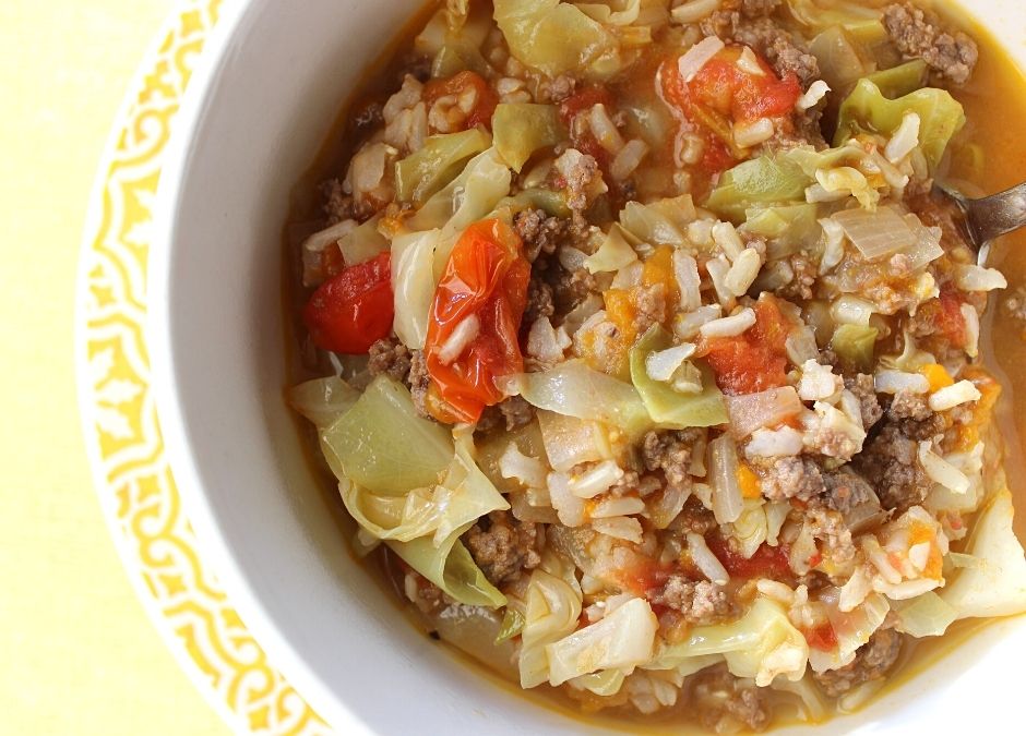 lazy cabbage rolls in a bowl